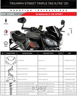 Sport Windshield Puig Opaque Black Triumph Street Triple 765 R/RS 23 25 Sport Windshield Puig Opaque Black Triumph Street Triple 765 R/RS 23 25